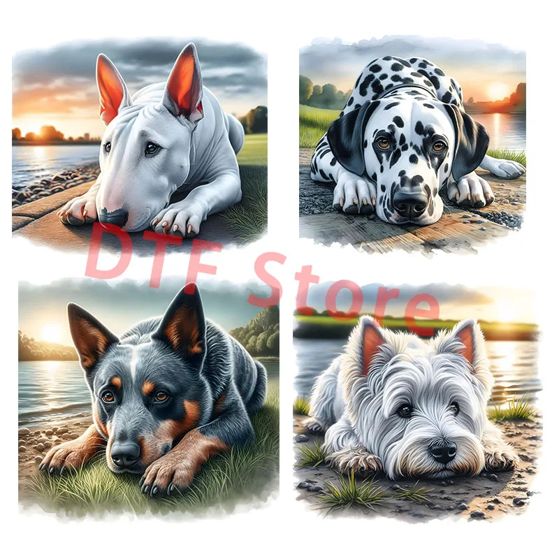 سلسلة حيوانات الجرو المستلقة على العشب نقل dtf جاهزة للضغط على طباعة نقل الحرارة على رقعة ملابس الأطفال #5