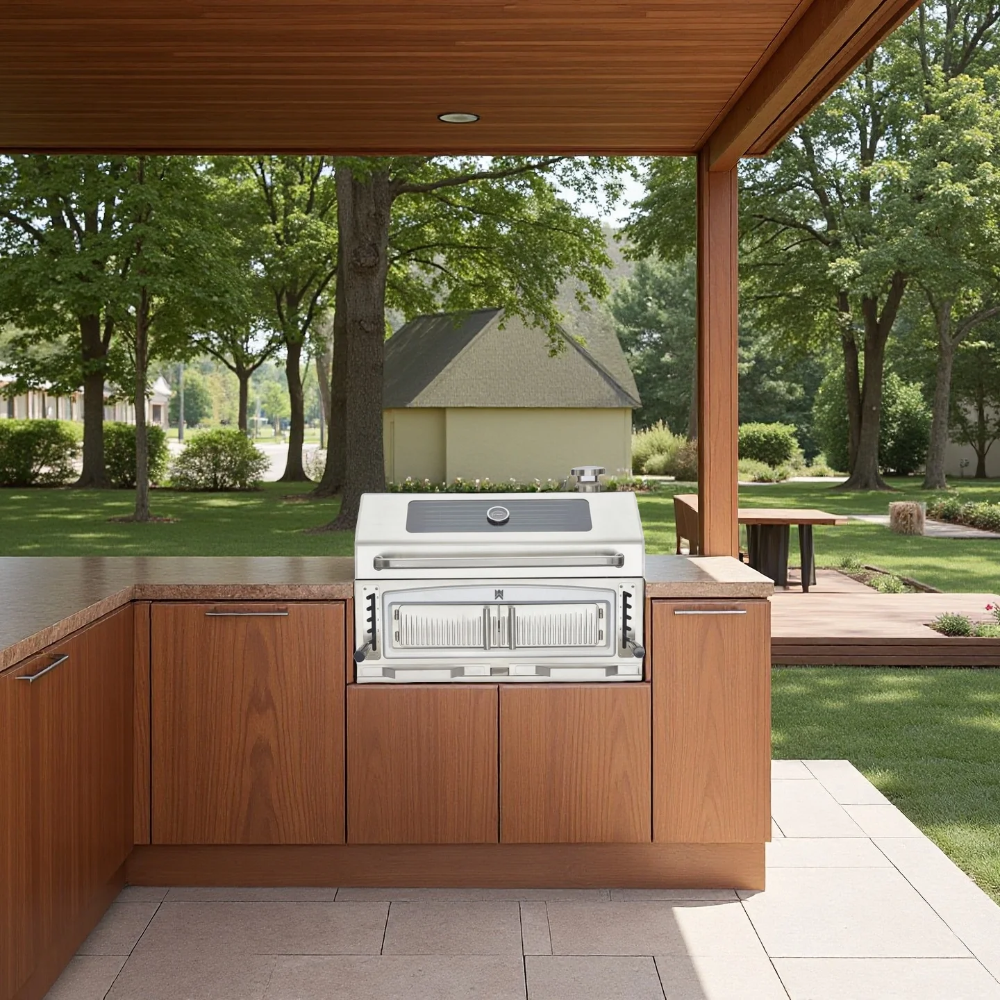 304 Stainless Steel Built-in Charcoal Grill with 4-Side Ventilation System Detachable Collector for Outdoor Kitchen