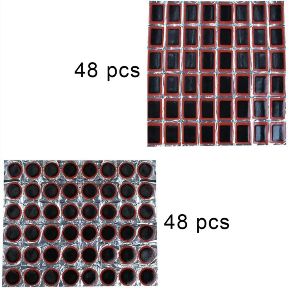 แผ่นปะยางรถจักรยาน 48 ชิ้น แผ่นยางซ่อมยางในแบบพกพา รูปทรงกลมและสี่เหลี่ยม อุปกรณ์ซ่อมจักรยาน ปี 2023
