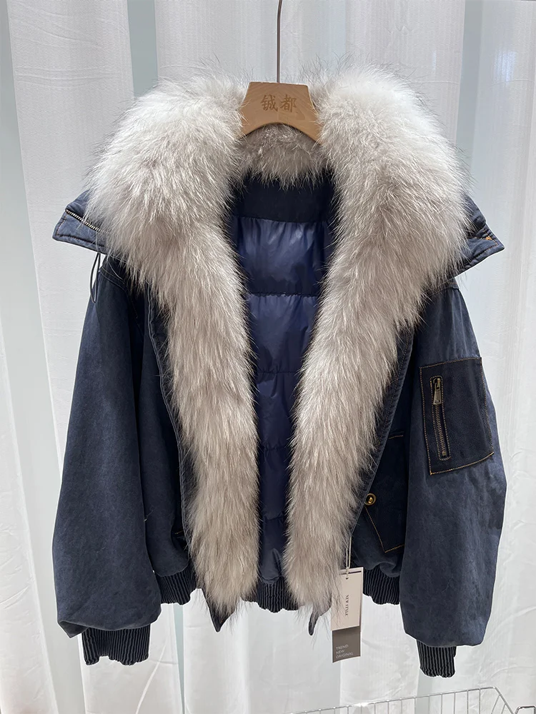 2025 New Fashion Winter Women Goose Down Jacket Natural Raccoon Fur Collar Parkas Luxury Puffer Jackets Cusual Clothing