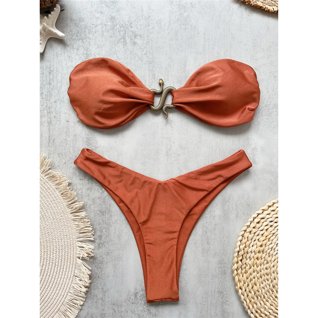 10 Farben Bandeau Metall-Schlangen-Bikini Damen-Badeanzug Zweiteiliger Bikini-Set mit Polsterung Badebekleidung Badeanzug V8249 – Detail 22