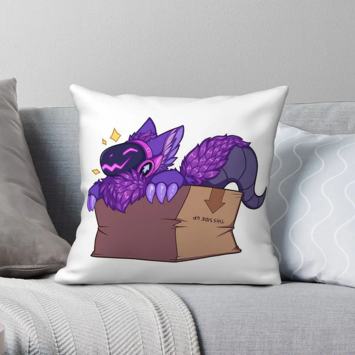My Furry Protogen In A Box Pillowcase Polyester Linen Velvet Pattern Zip Decorative Sofa Seater Cushion Cover Wholesale