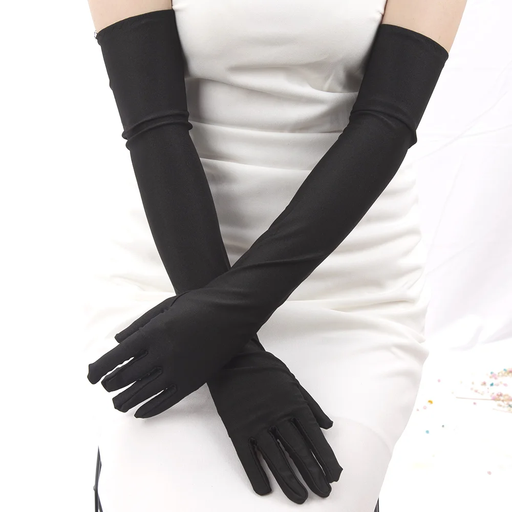 

1 Pair Women Adult Long Gloves Black White Red Opera/Elbow Stretch Satin Finger for Lady Flapper Gloves Matching Costume