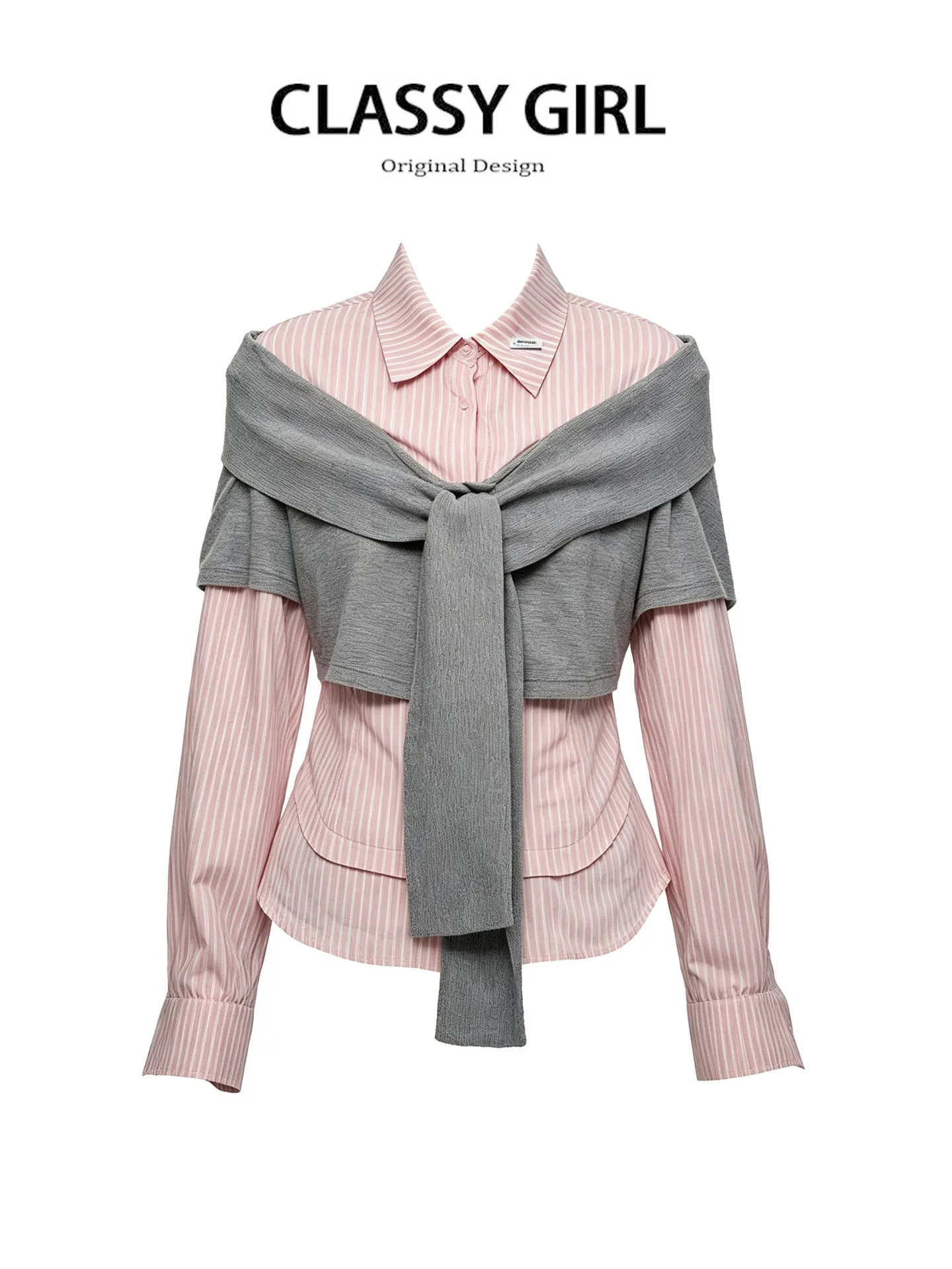 Women Pink Striped Blouses and Shirts Elegant Vintage Japanese Preppy Style Y2k Gyaru Oversize Blouse Long Sleeve Shirt 2026