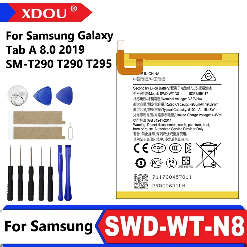 Brand New SWD-WT-N8 5100mAh High Quality Replacement Battery For Samsung Galaxy Tab A 8.0 2019 SM-T290 T290 T295 + Tools