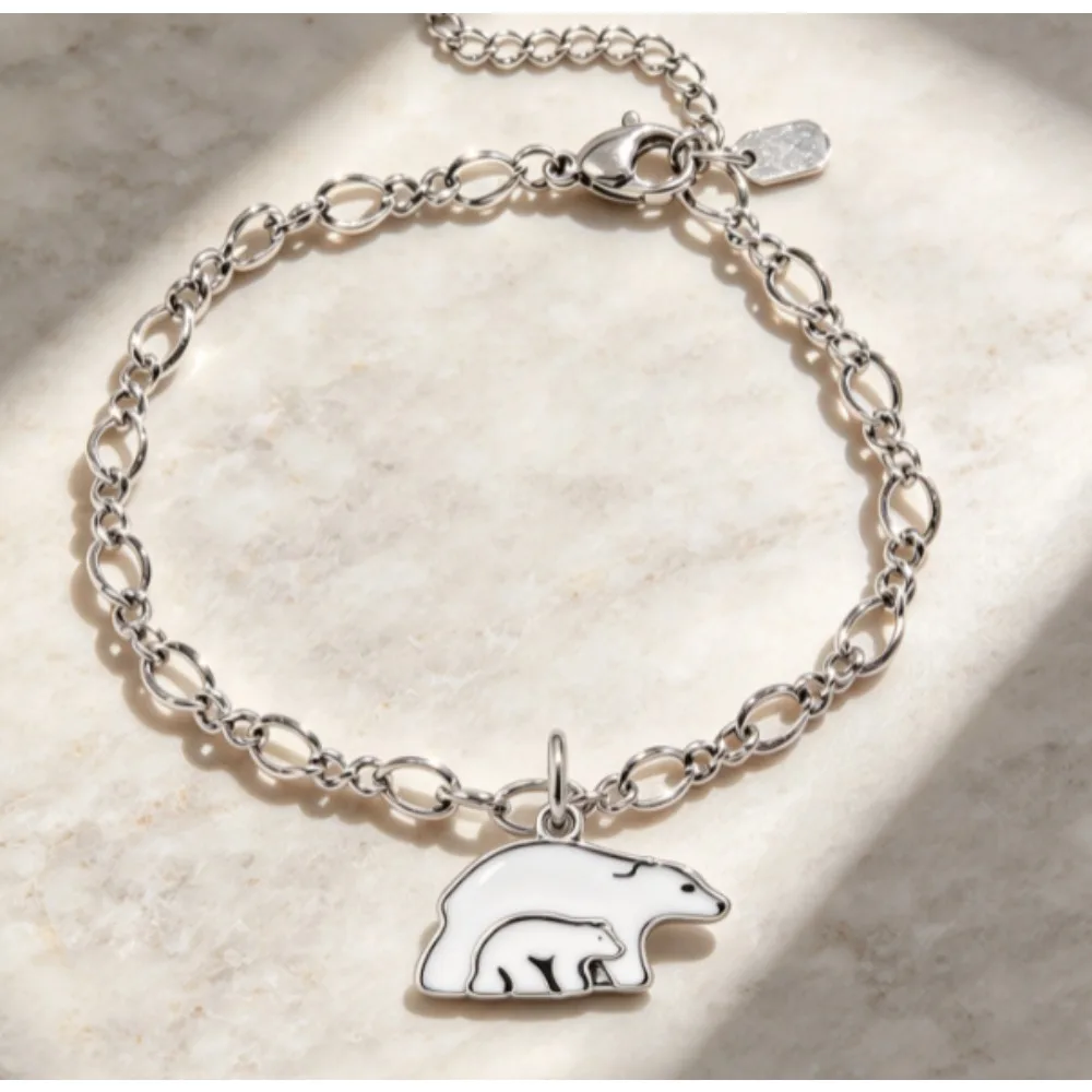 2027 New S925 Silver Vintage Oxidized Charm Bracelet Panda Polar Bear Rose Cross Heart Music Note Pendant Jewelry Gift