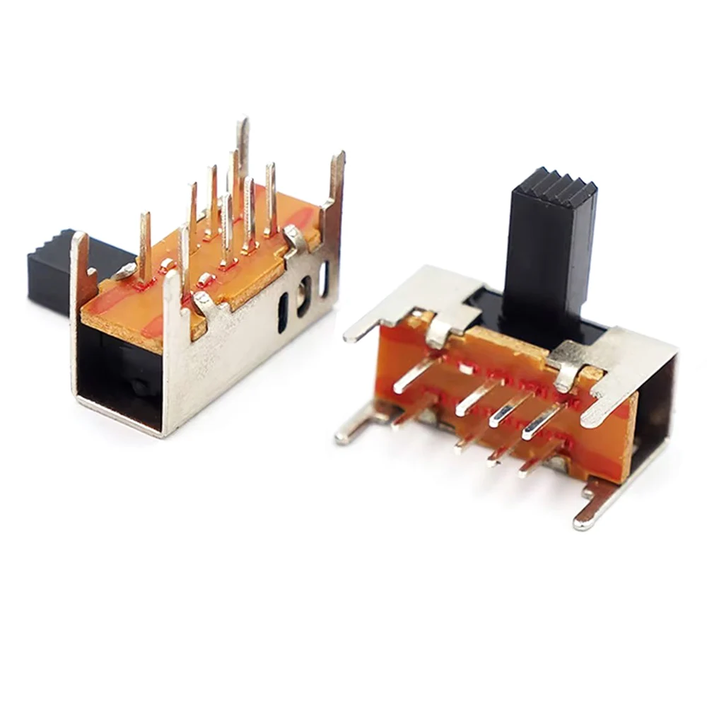 10PCS Panel PCB 8 Pin 3 Position 2P3T Slide Switch Side Straight Foot Switch Handle Toggle Power Switch handle height 10MM