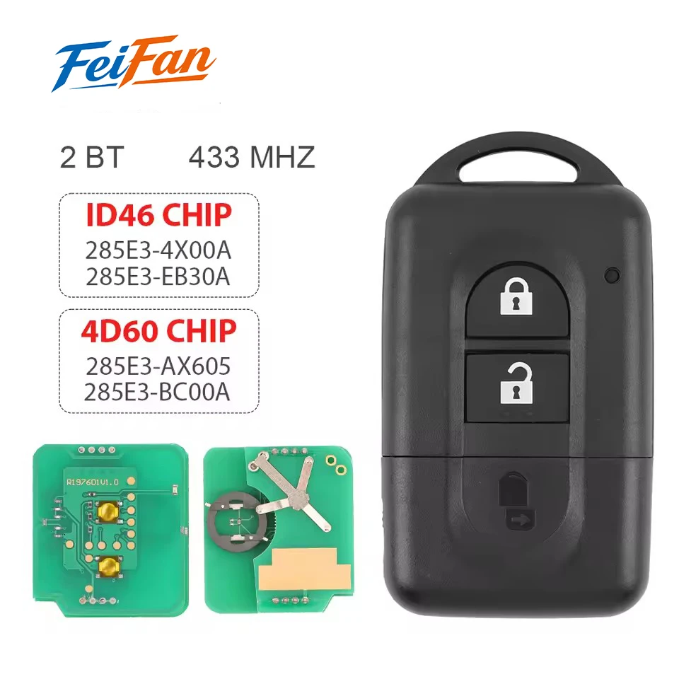 

FeiFan Keyless Remote key 433MHz ID46/4D60 for Nissan X-trail Qashqai Pathfinder Micra NV200 285E3-4X00A /EB30A/ AX605/BC00A