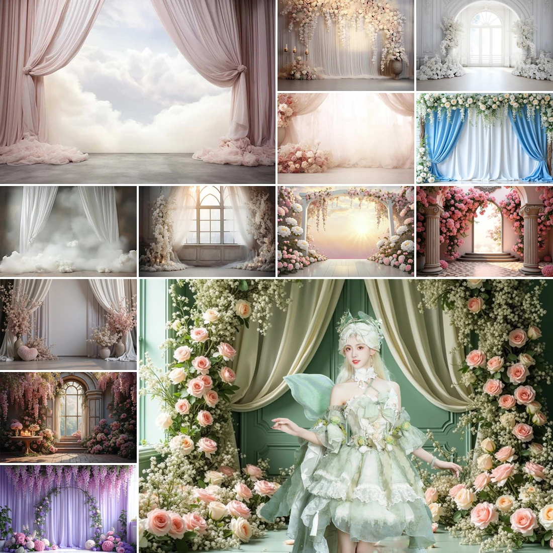 

MOON.QG Romantic Wedding Flower Photography Backgrounds Drapes Room Arches Backdrop Birthday Decoration Photo Booth Wallpaper
