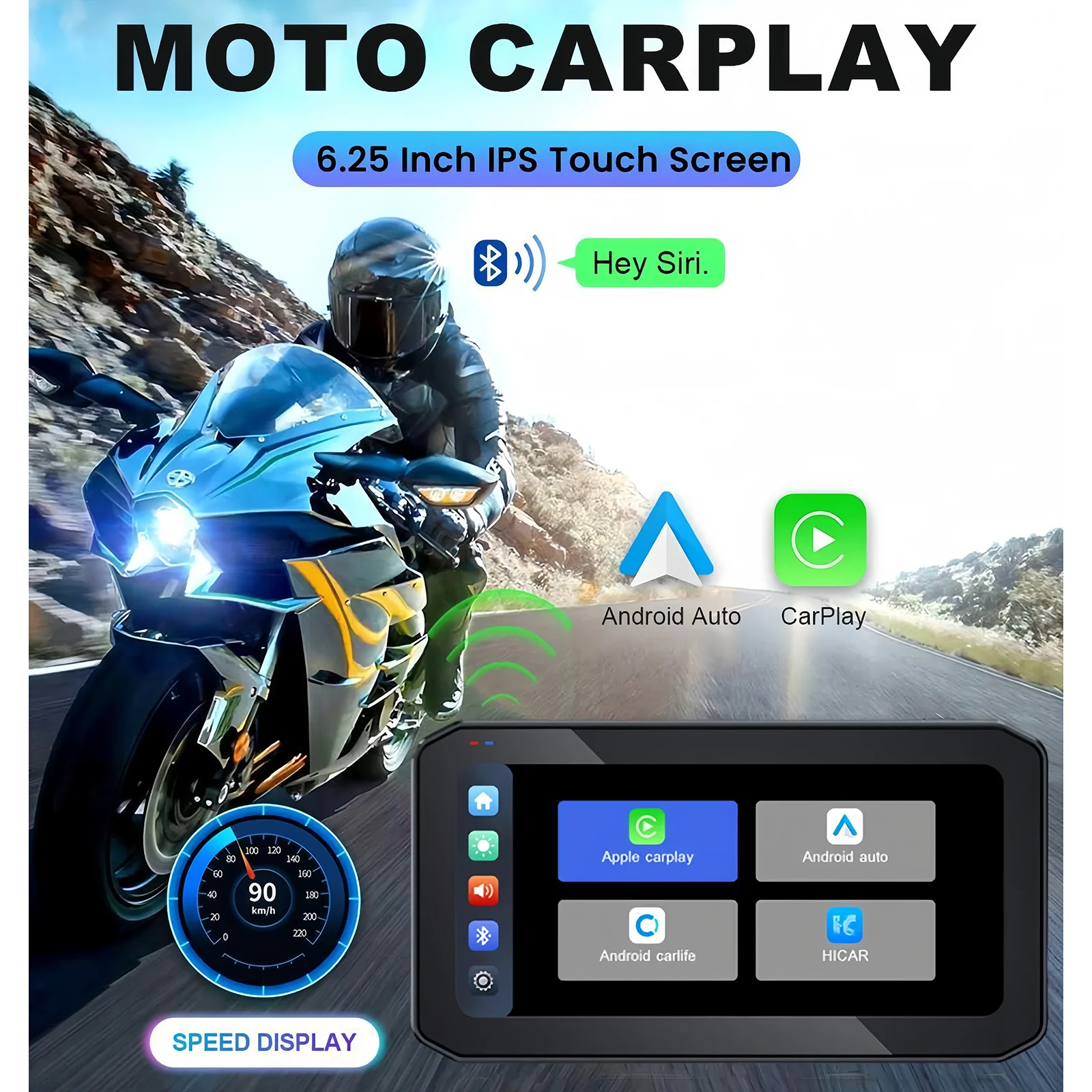 6,25-calowy motocykl CarPlay 1200nit Motocyklowy ekran nawigacyjny IP65 Wodoodporny Podwójny Bluetooth Bezprzewodowy CarPlay Android Auto