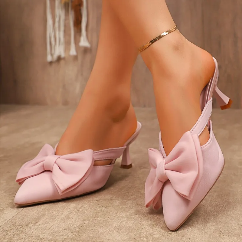 

Тонкий каблук Baotou Cool Drag, женские модные нескользящие износостойкие туфли на высоком каблуке с острым носком и вырезом в виде банта