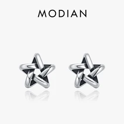 MODIAN 925 Sterling Silver Retro Exquisite Pentagram Stars Stud Earrings For Women Vintage Fine Jewelry Accessories