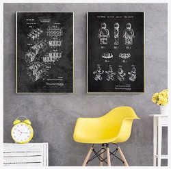 Kids Room Decor Vintage Blueprint Canvas Painting Picture Game Gift idea Legos Building Blocks Patent Print Toy Wall Art Posters