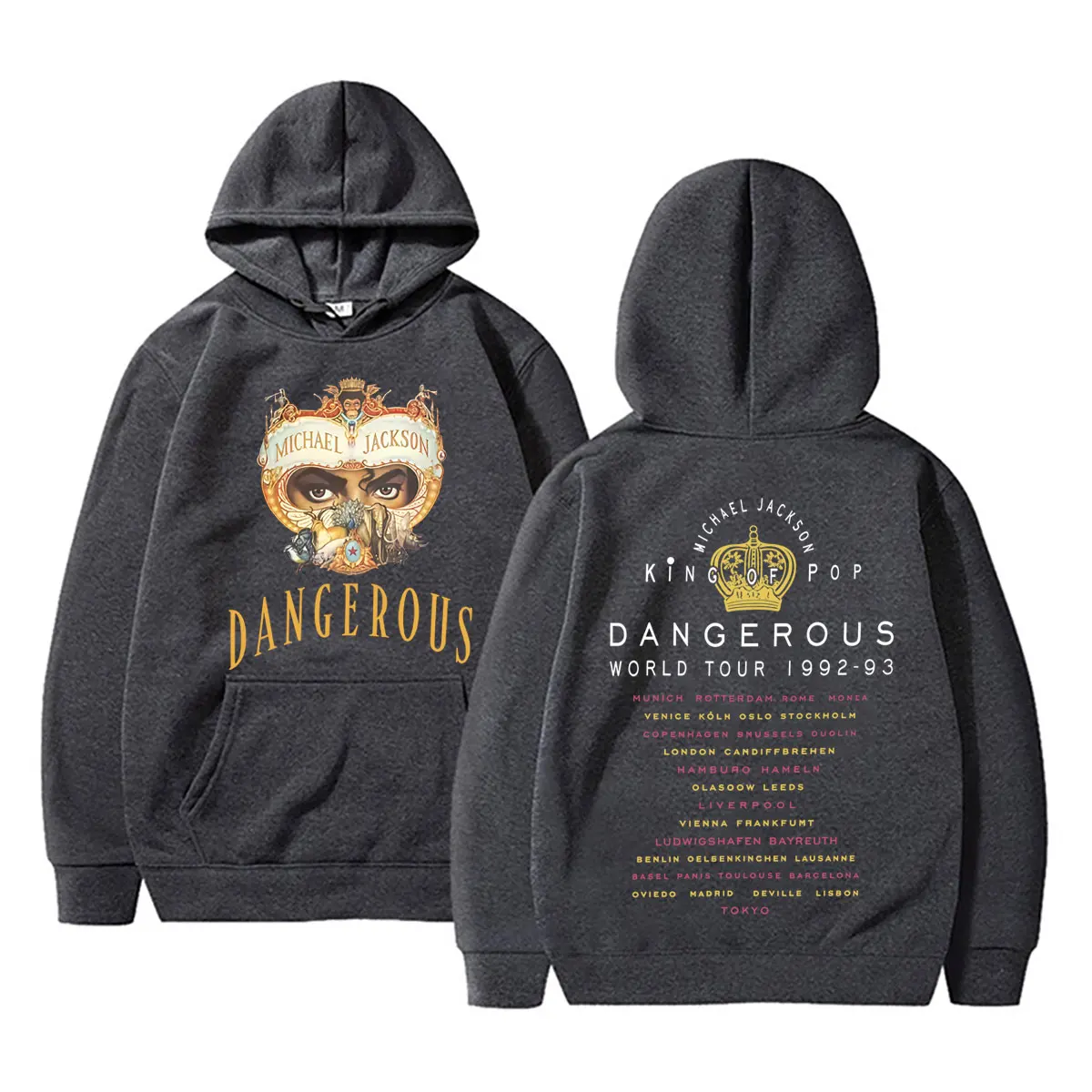 Michael Jackson King of Pop Dangerous World Tour Hoodie Herren Damen Vintage Gothic Rock Pullover Hoodies Übergroße Streetwear – Detail 3
