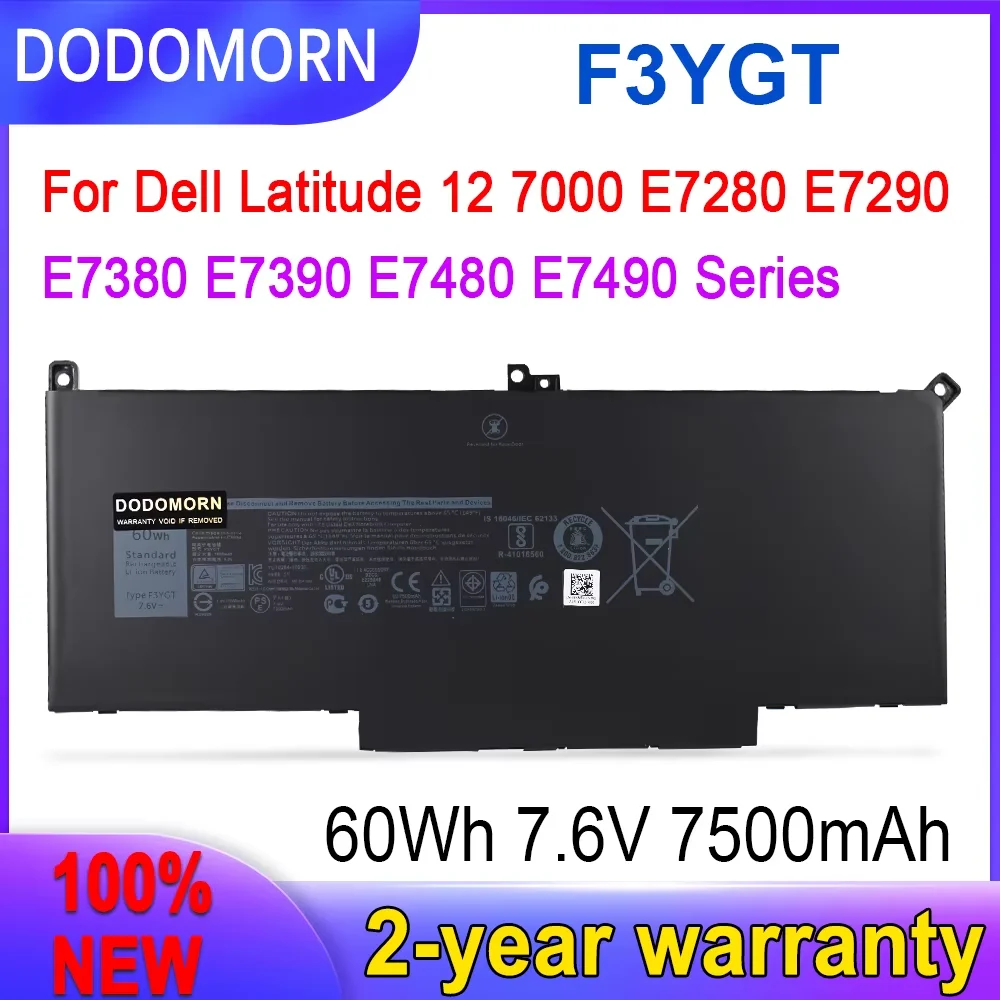 New F3YGT DJ1J0 Battery For Dell Latitude 12 7000 E7280 E7480 E7490 E7380 E7290 E7390 Vostro XPS 13 9370 13 9380 13 7390 view 2