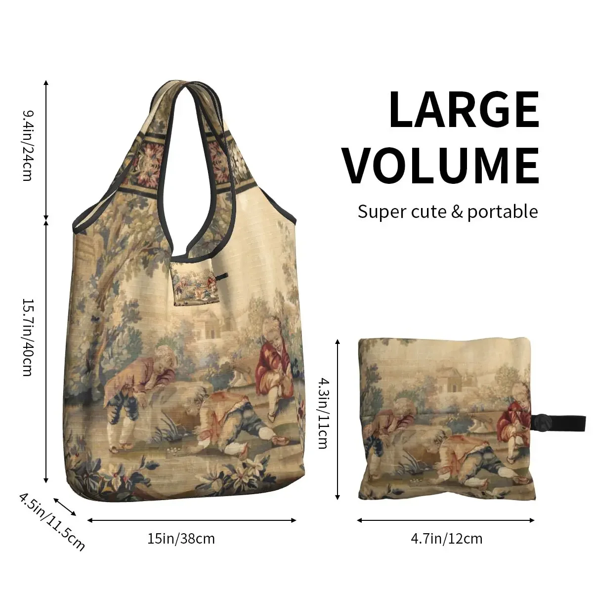 Kawaii Aubusson Antique Tapestry Print Shopping Tote Bag Portable Boho French Flowers Grocery Shoulder Shopper Bag