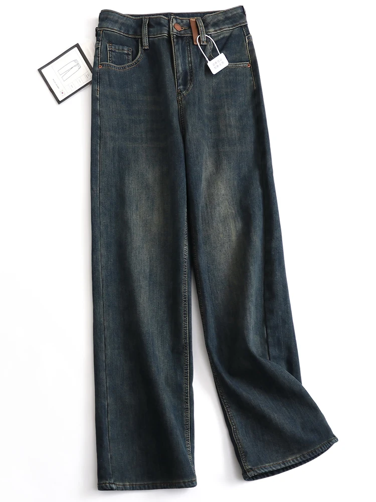 

Thickened Fleece High Waist Straight Leg Jeans Loose Wide Leg Pants Autumn Winter New Style Women's Denim Pants N512