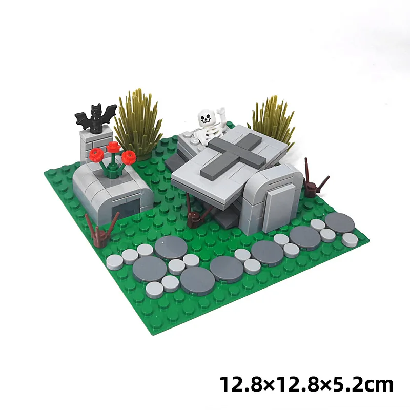 Halloween MOC Cemetery Scene Building Blocks Ghost Tombstone Corpses Bones Coffin Bricks Toys Decoration Compatible With LEGO