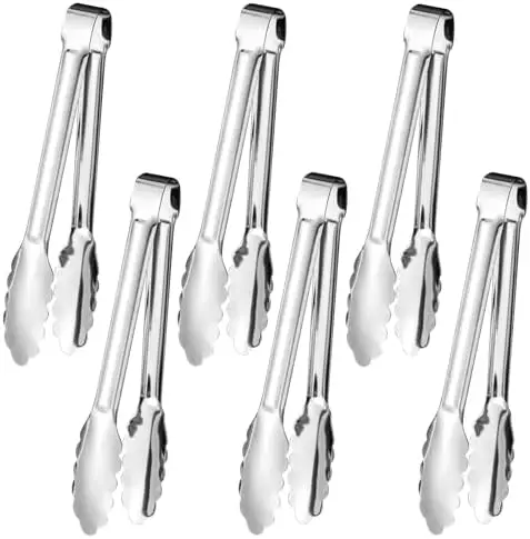 

6pcs Stainless Steel Serving Tongs - Gold/Silver, 9" Heavy Duty, Perfect for BBQ, Weddings, Parties, Kitchen Use