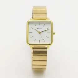 Women Quartz Watch Luxury Fashion Square Gold Case Steel Band Simple Roman Numerals Dial Clock Female Watches Ladies Wristwatch