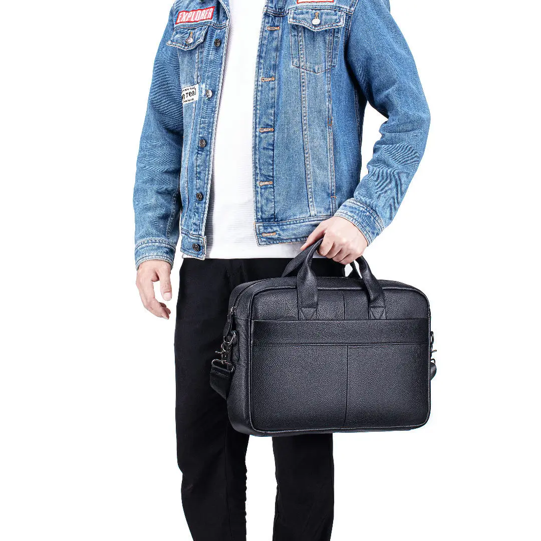 Large Genuine Leather Protable Briefcase Bussiness Cow Leather Laptop Bag For Man Multfunctional Male Shoulder or Crossbody Bag