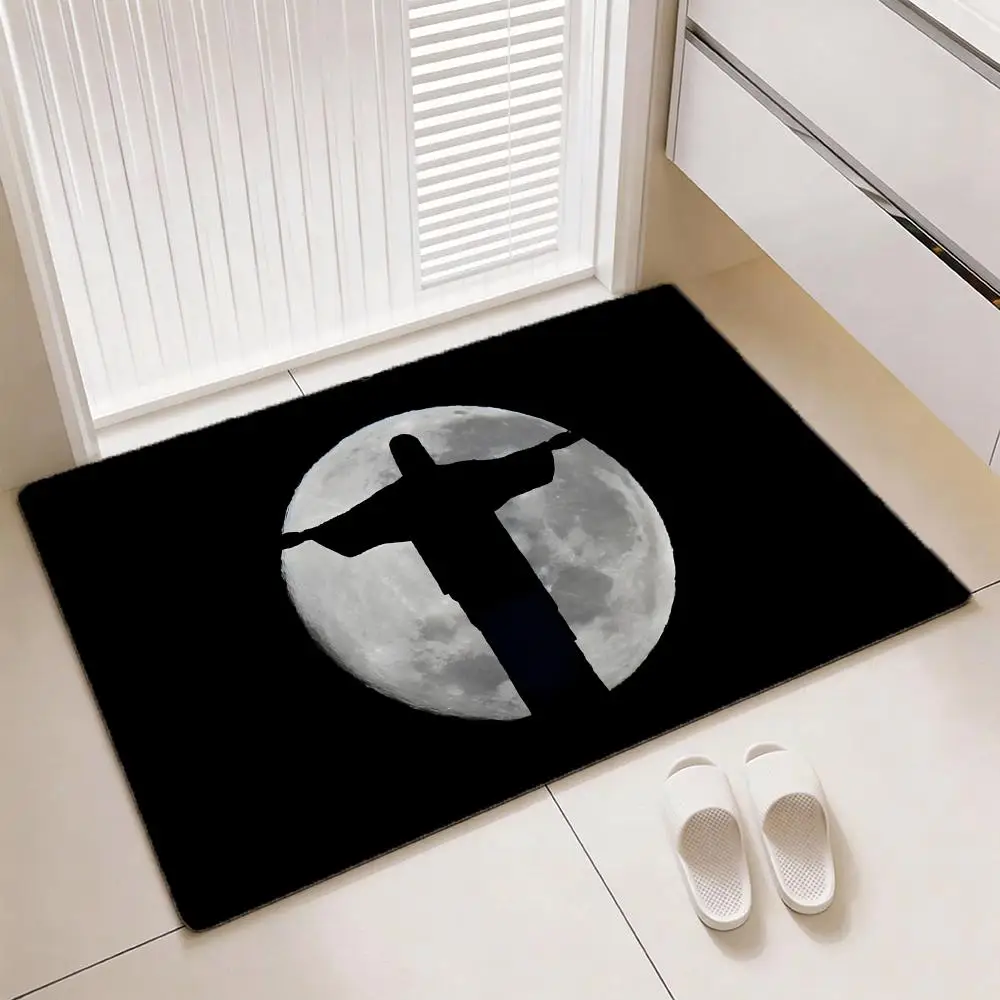 simple Cross Jesus Floor Mat Soft Thickened Flannel Door Mat Non-Slip Living Room Rug Home Decor