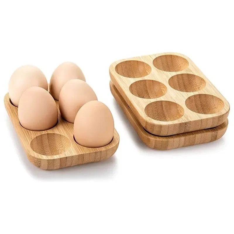 Flexible 6 Egg Rack for Kitchen Refrigerator or Countertop Custom Bamboo Egg Tray with Painted Surface Direct Sales