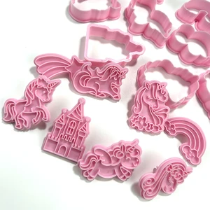 Gökkuşağı unicorn-çerezler için plastik kalıp gibi, tasarım, 3d, karikatür, çerez kesici, çerezler, pişirme, mutfak, kek dükkanı, 8 parça 2 Numaralı tek boynuzlu at şeklindeki 6 büyük satış