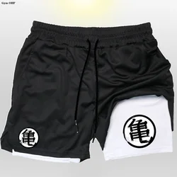 Double Layered Men's Tight Fitting 2-in-1 Shorts Compression Tight Fit Elastic Breathable Running Quick Drying Summer Men Short
