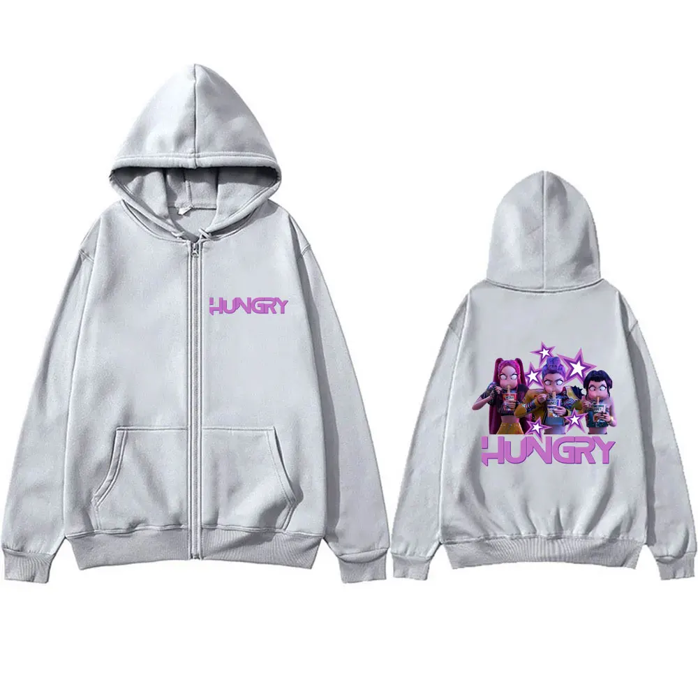 Kpop Demon Hunters Zipper Hoodie Cute Funny Rumi Mira Zoey Eat Ramen Zip Up Hoodies Men Women Fashion Cartoon Trend Streetwear