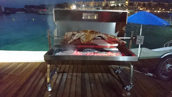 Spit Roaster Folding Trolley Features Charcoal Fuel High Quality Heavy Duty Motorized BBQ Rotisserie Machine Application Metal