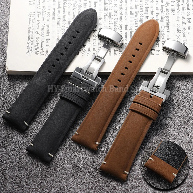 20mm 22mm レザー時計ストラップ ロレックス オメガ用 リストバンド交換 メンズ レディース ブレスレット セイコー レトロ ブラッシュドウォッチバンド