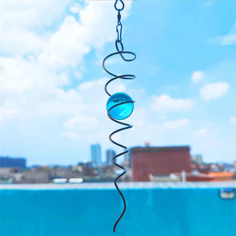 Gazing Crystal Glass Ball Spiral Tail Wind Spinner Accessories Outdoor Garden Art Ornaments Stabilizer Swivel Hook Hanging Decor