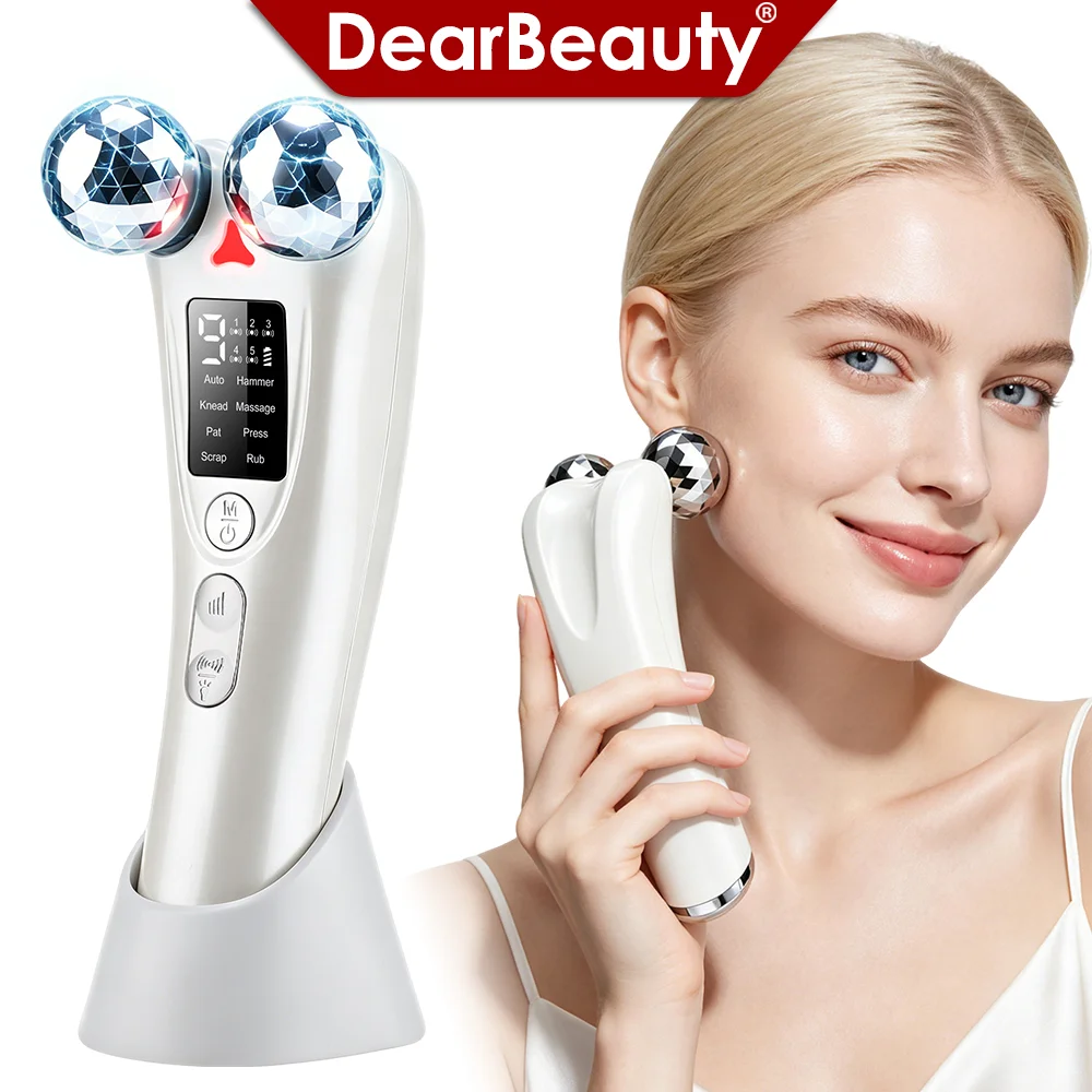 EMS Electric Face Beauty Device with Red Light Vibration 8 Modes 9 Intensities EMS Lifting Firming Tightening Facial Massager