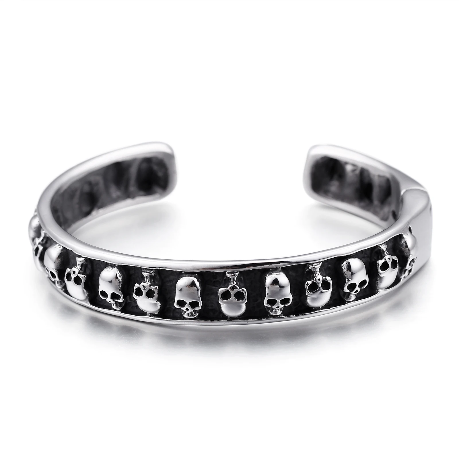 10mm Skull Ghost Head Bangle Men 316L Stainless Steel