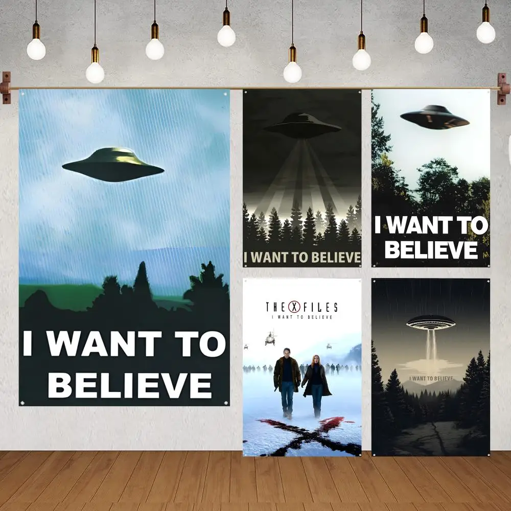 I WANT TO BELIEVE The X Files Flags Flags for indoor decoration with no edging and four corner rings for easy hanging