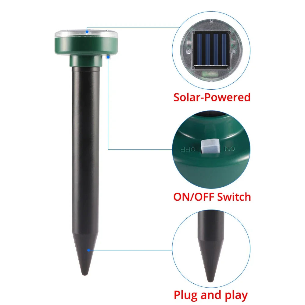 1/2/4/8 Solar Powered Ultrasonic Sonic Mole Pest Rodent Repeller Repellent Yard Outdoor Lamp Backyard Farmland Mouse Repeller