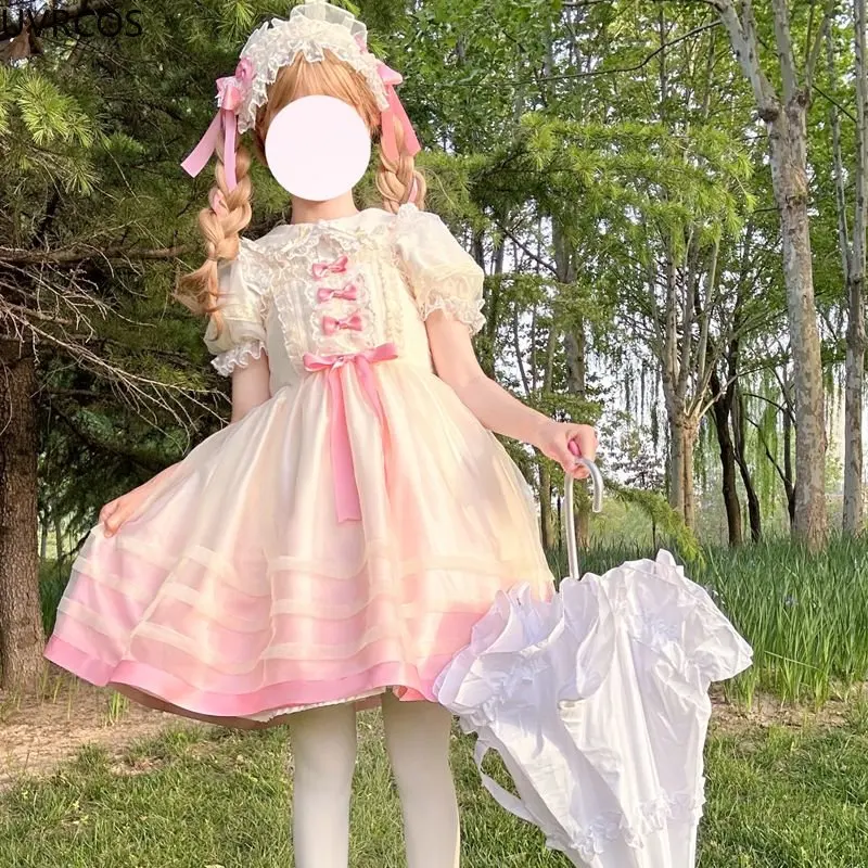 Japanische lolita stil jsk kleid frauen süße rüschen bogen ärmellose riemen kleider girly harajuku kawaii y2k prinzessin mini kleider