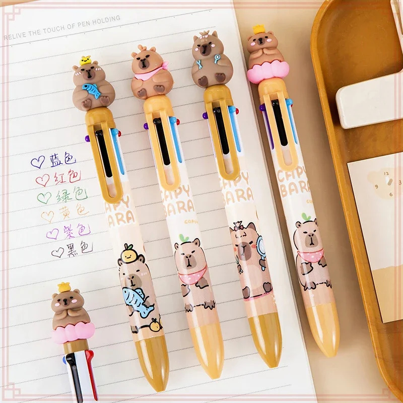 12 Pcs Wholesale Creative Cartoon Capybara Kapibala 10 Colors Press Ballpoint Pens for Student Stationery Prize Gift