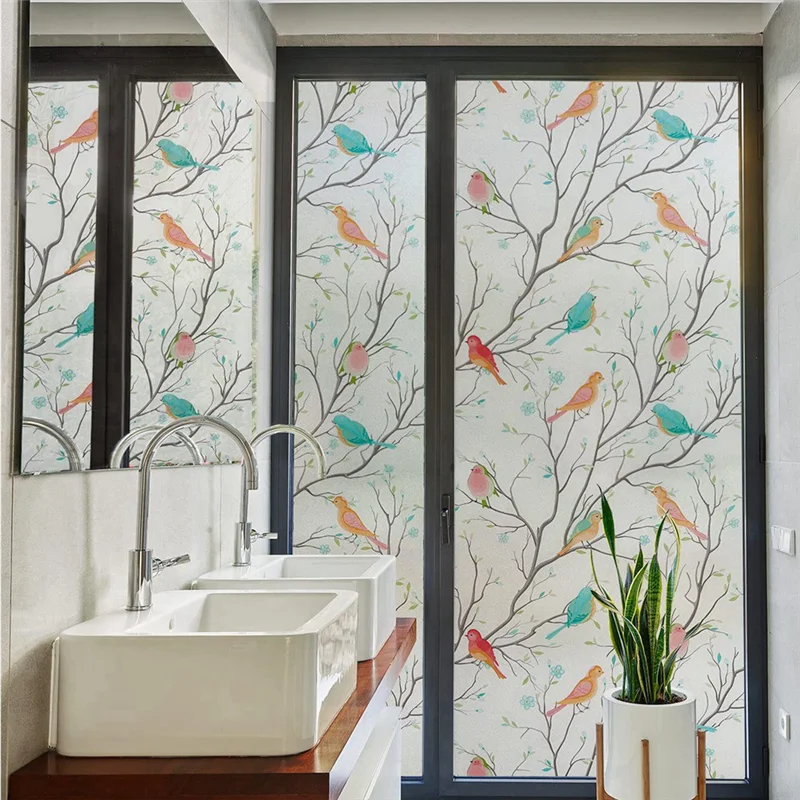 

3D Bird Frosted Window Privacy Film Stained Glass Window Film Non-Adhesive Static Cling Glass Film Decorative 60Cm Easy Install