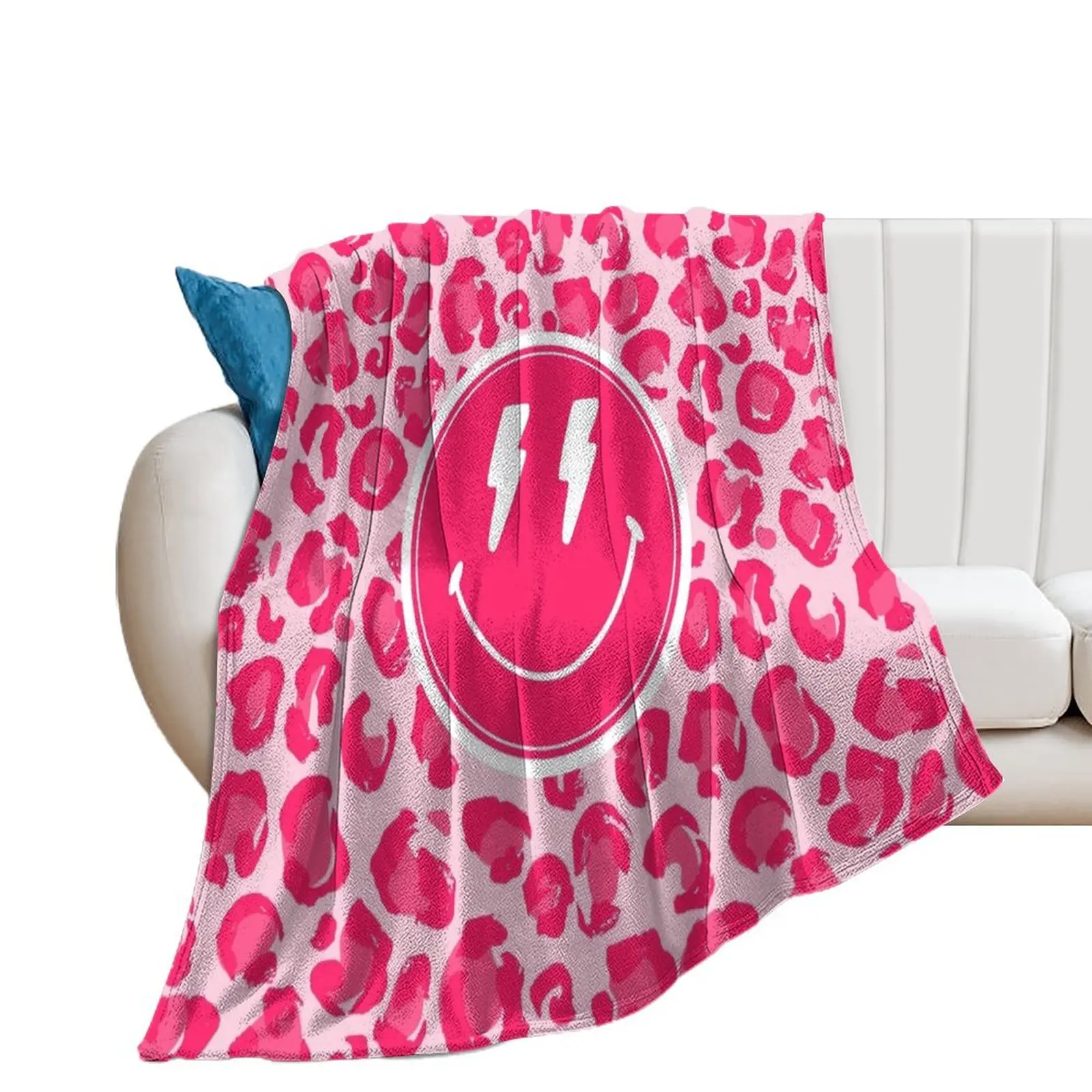 

Preppy School Supplies, Preppy, Aesthetic, Pink, Leopard Print, Smile, Preppy Throw Blanket Decorative Sofas Bed Blankets