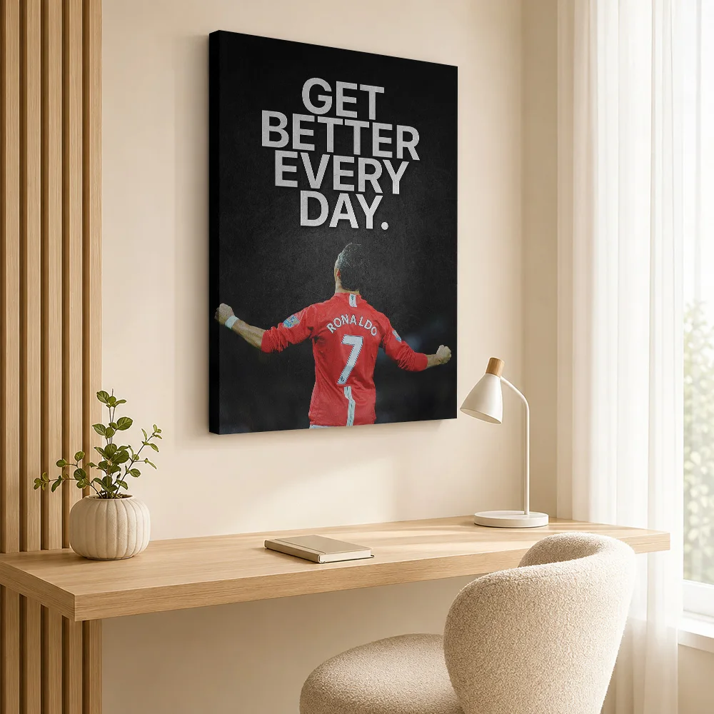 Cristiano Ronaldo Get Better Quote Framed Canvas Print Personalized Photo Expressive Typography Wall Art For Football Fan Lounge