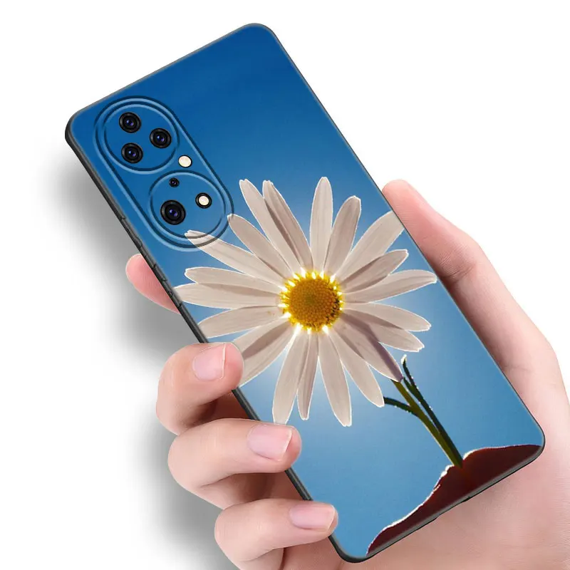 Mùa Hè Daisy Hoa Hướng Dương Ốp Lưng Điện Thoại Huawei P8 P9 P10 P20 P30 P40 Lite E P50 P Smart Pro Z S 2018 2019 2020 2021 Đen Phối Trắng