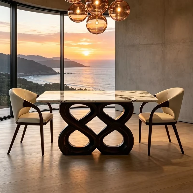 

gq-Creative Rectangular Marble Dining Table With Solid Wood Base French Inspired Design Modern Home Furniture For Dining Room%