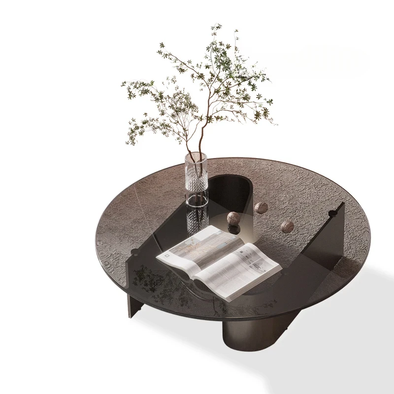 

Italian Minimalist Coffee Table Combination Tempered Glass High-End Creative Small Apartment round Home Tea Table