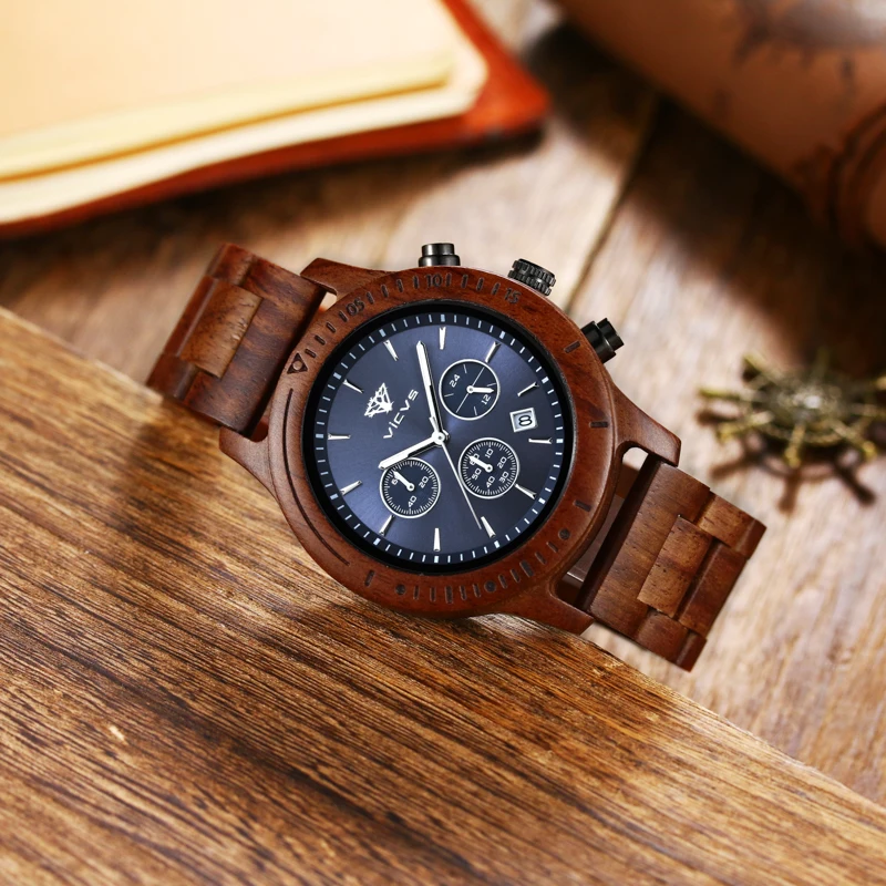 Men Watches VICVS Wooden Quartz Watch Casual Wristwatch For Men Unique Gift