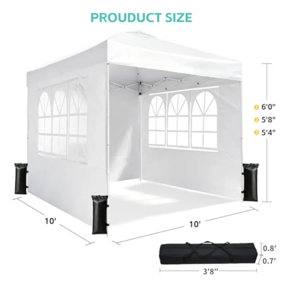 10x10 One Push Pop Up Canopy Tent With Vented Roof For Outdoor Events, Polyester Fabric, White, Quick-Setup Mechanism
