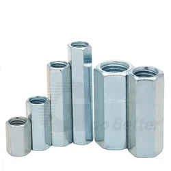 5Pcs/lots Long Hex Nut M4 M5 M6 M8 M10 Grade 6.8 Galvanized Steel Hex Coupling Nuts Connection Bolt Nut