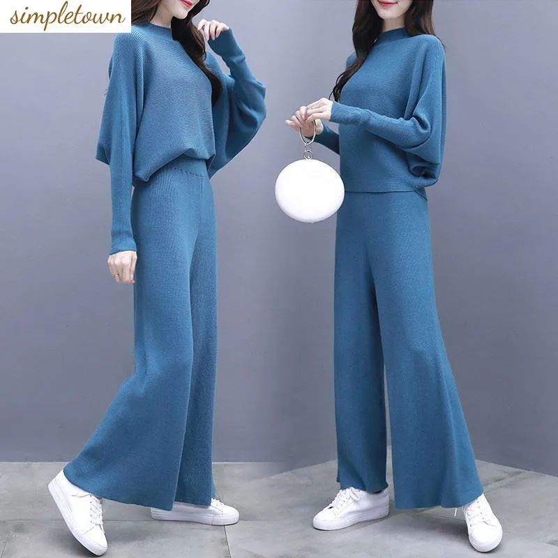 

Korean version new women's suit fashionable knitted sweater+wide leg pants fashionable two-piece set