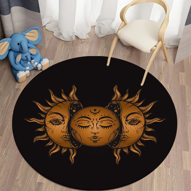 Round Living Room Rug Sun Moon Bedroom  Boho Floor Mat Home Decor  Moda